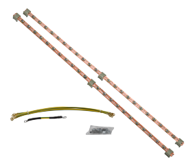 LN-DGR-TPR-DM20-XX - Комплект заземления вертикальный: две шины длиной по 780мм, всего 44 точки заземления (22х2), 4 желто-зеленых провода, сечение 4мм, длина 40 см, провод соединения шин
